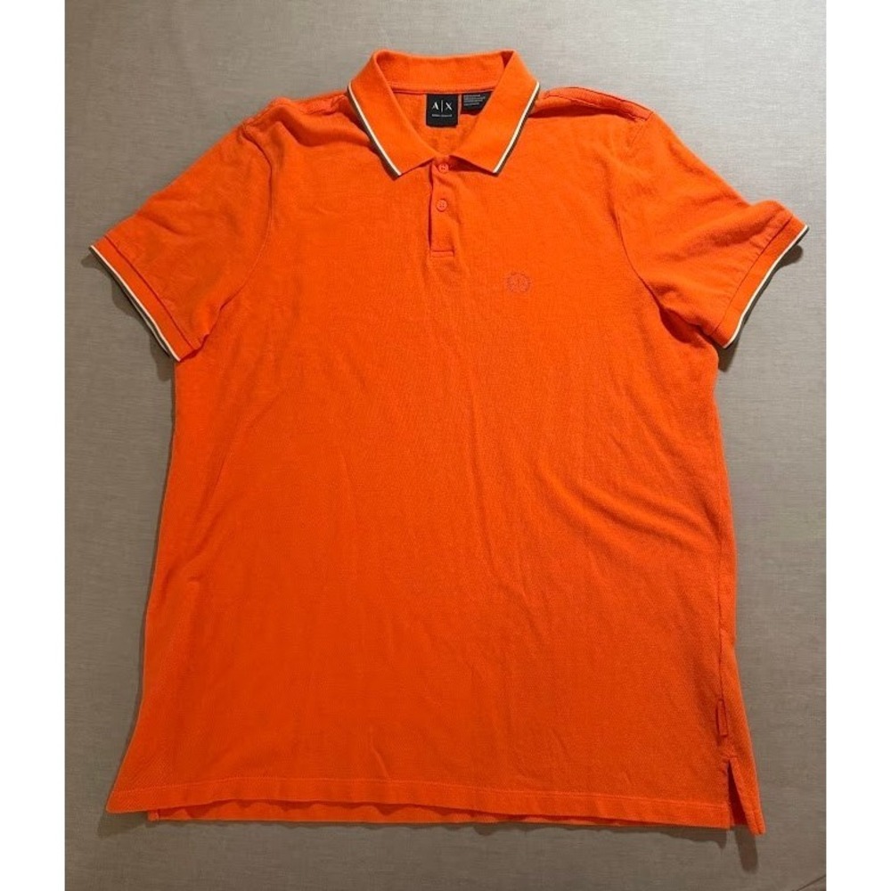 Armani Exchange AX Orange Polo Shirt Men's‎ XXL Button Short Sleeve Logo.